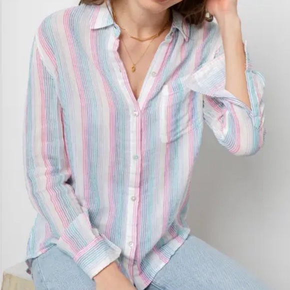 Rails Ellis Rainbow Iris Striped Button Down Top size Medium - Picture 1 of 6